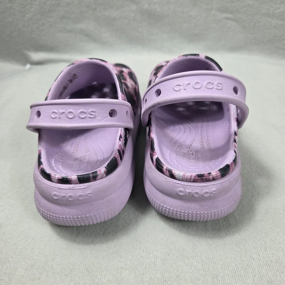 Crocs Kids Classic Cutie Clog Purple Leopard Print Platform Sandals Size C12